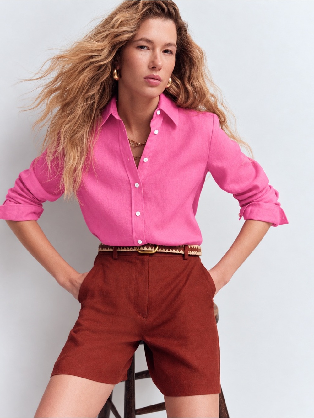 Boden Siena Pink Linen Long Sleeve Shirt Size 16-18R